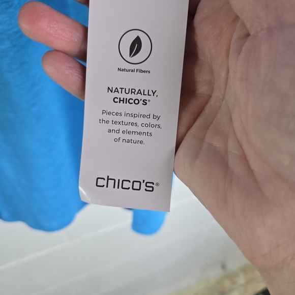 Chicos Tranquil Turquoise Blue Linen Short Tulip Sleeve Tee Tshirt New - Picture 8 of 11